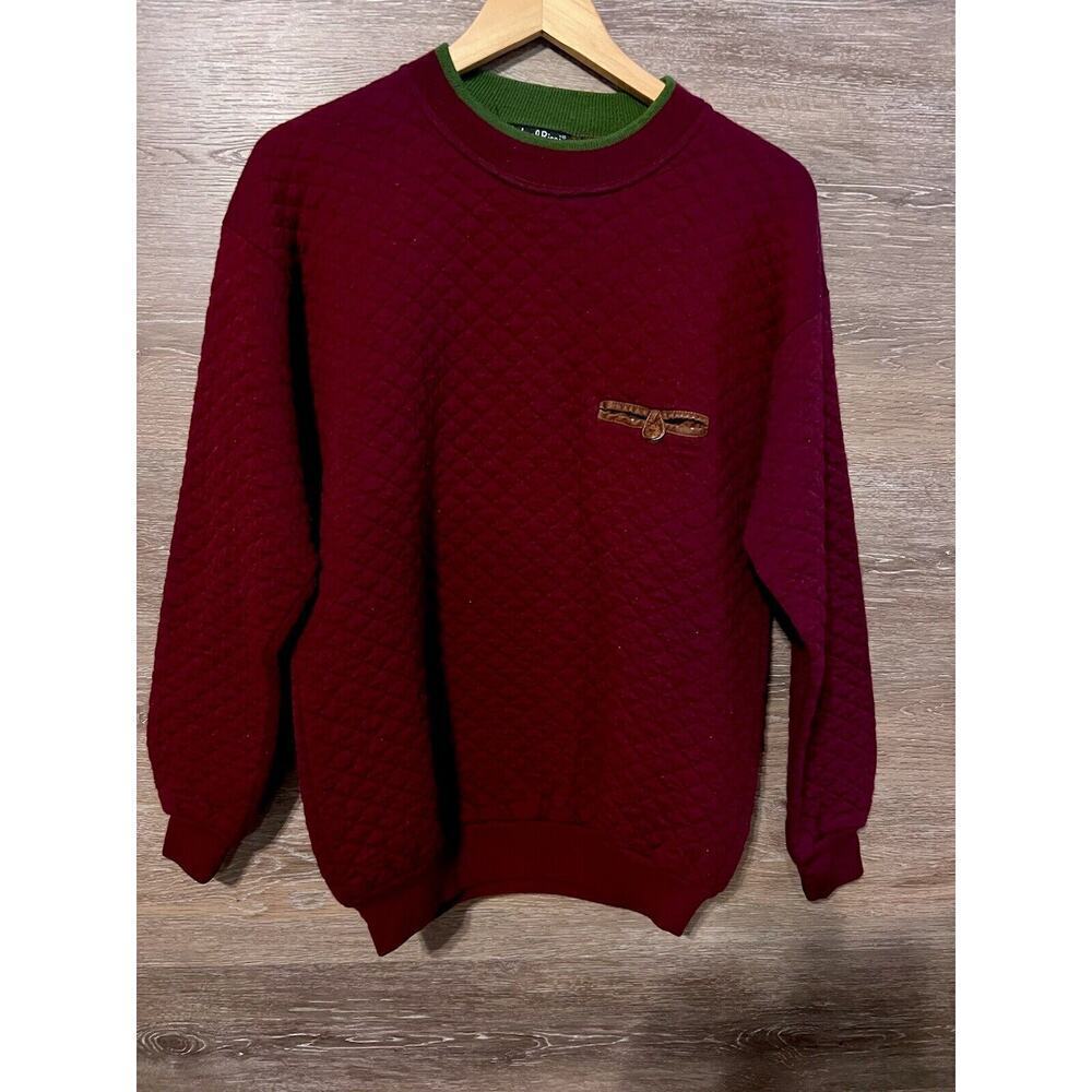 Vintage Michael Ricci Men Grandpa Sweater Size M Quilt Red Pocket 80’s Preppy